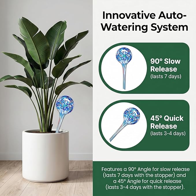 Self Watering Globes, 6 Pack Plant Watering Globes, Glass Automatic Auto Plant Water Bulbs for Indoor & Outdoor Plants,Multicolor Medium, for Daily Use，Vacation Hydration Devices,watering Can Outdoor