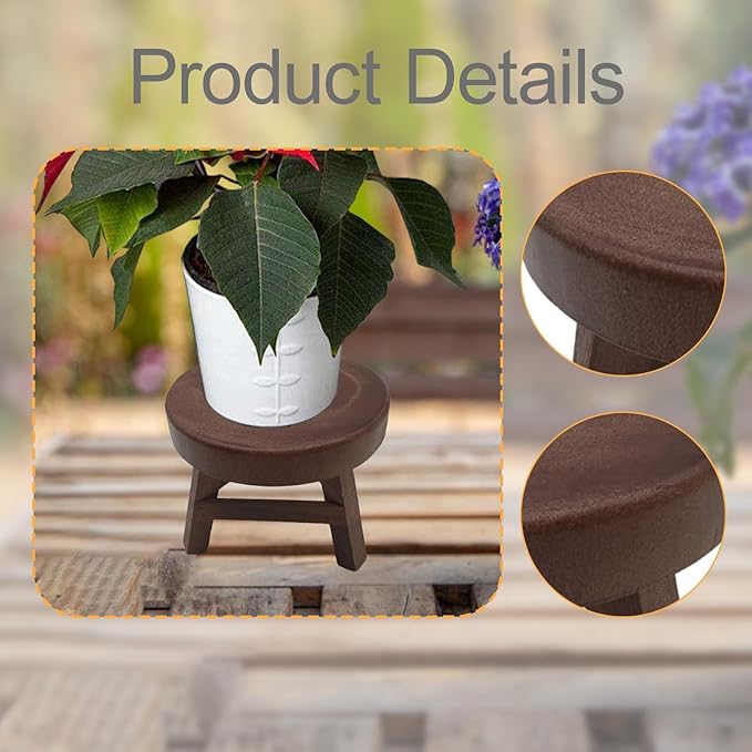 MYCENSE Wooden Stool Plant Stand for Indoor & Outdoor, Sturdy Flower Pot Stands Plants Shelf Potted Rack, Round Footstool, Decoration Racks for Home Office Garden Patio, B Brown 18x15cm