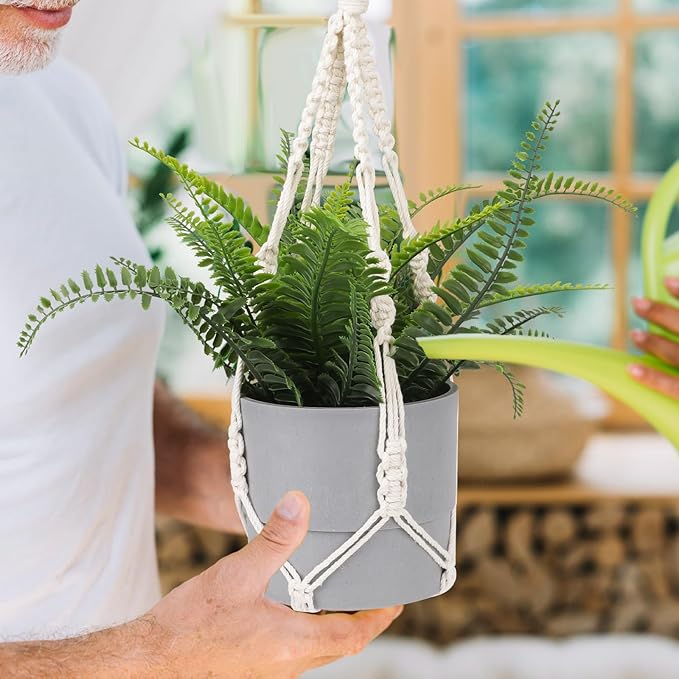 Larrel Macrame Plant Hanger, 2PCS Plant Hangers Indoor Hanging Planter Basket with 2 Hooks Wood Beads Decorative Flower Pot Holder for Indoor Outdoor Boho Home Decor