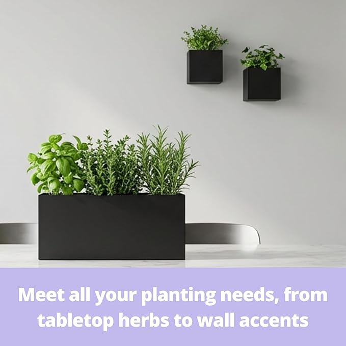 LaLaGreen Wall Planters (3 Set) Rectangular Wall Mounted Hanging Flower Boxes for Indoor Plants, Black Carbon Steel Metal Windox Box Planter Plant Pot Modern Balcony Windowsill Herb Home Garden Decor