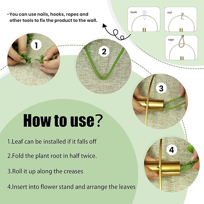 GREENTIME 2 Pack Fake Succulent Plants Hanging Artificial Ivy Vine with Gold Round Metal Hanging Vase Faux String of Pearls for Teacher Appreciation Living Room Bedroom Boho Kitche Wall Shelf Outdoor