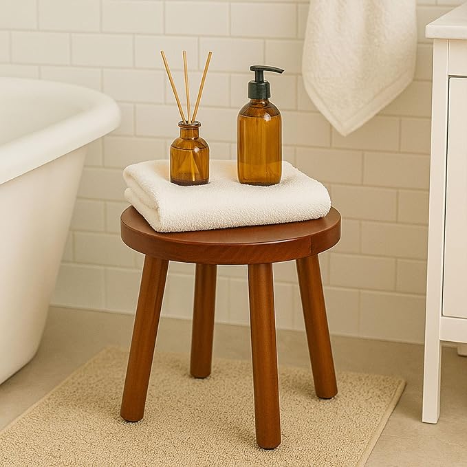 Solid Wood Step Stool for Kids & Adults - Multi-Use Toddler Wooden Stool for Bathroom, Playroom, Living Room,Sturdy 4-Leg Design with Non-Slip Pads,Easy Clean Surface,Easy Assembly(Brown)