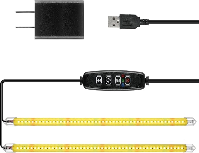 iPower LED Plant Growing lamp, Full Spectrum Grow Light Strips for Indoor Plants with 3/9/12H Timer & 10 Dimmable Levels, for Greenhouse Hydroponics Succulent, 2 Tubes