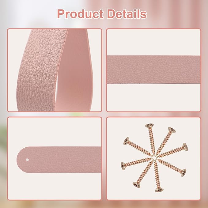 Curtain Rod Holders,Set of 8 Leather Curtain Rod Hooks with Screws,PU Curtain Rod Hangers Stylish Leather Straps Hooks for Wall Pole Macrame Boho Art Décor (8, Pink)