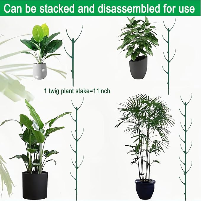 5 Pack Stackable Monstera Plant Support Climbing Plants Support Structures for Indoor Outdoor Plants Plant Holder Stick with Plant Ties for Support Tall Potted Plants, Bonus: 1 Roll of Gardening Tape