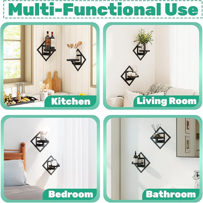 Plant Hangers Shelves Wall Mounted Indoor, Metal Window Plant Holders, 2Pcs Modern Floating Flower Display Stand for Outdoor Kitchen Bathroom Decor, Black