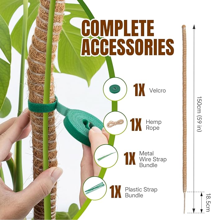 Mcbazel 59'' Bendable Moss Pole, Monstera Plant Support, Coco Coir Moss Poles for Climbing Plants, Stakes for Indoor Plant, Accessories for Monstera Pot