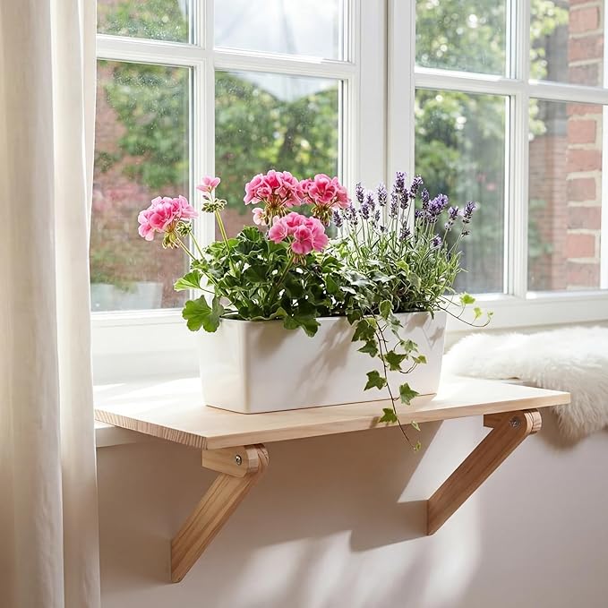 Colingmill Window Sill Plant Shelf 23.6 x 11 Inch Adjustable Window Sill Extender for Indoor Plants Shelf Cat Perch Easy Installation Without Damage for Micro Greens Seed Starter Pots Herb Planters