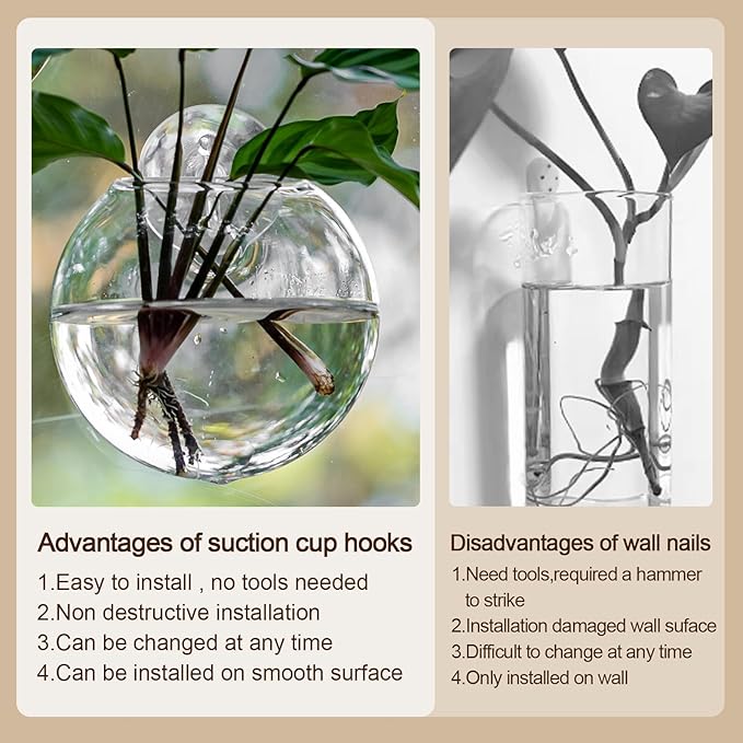 Window Propagation Stations, Oblate Glass Terrariums Planter with Suction Cup Hook, Wall Hanging Planters for Hydroponics Plants, Home, Office, Bathroom, Living Room Decor, Gift for Plant Lovers (4)