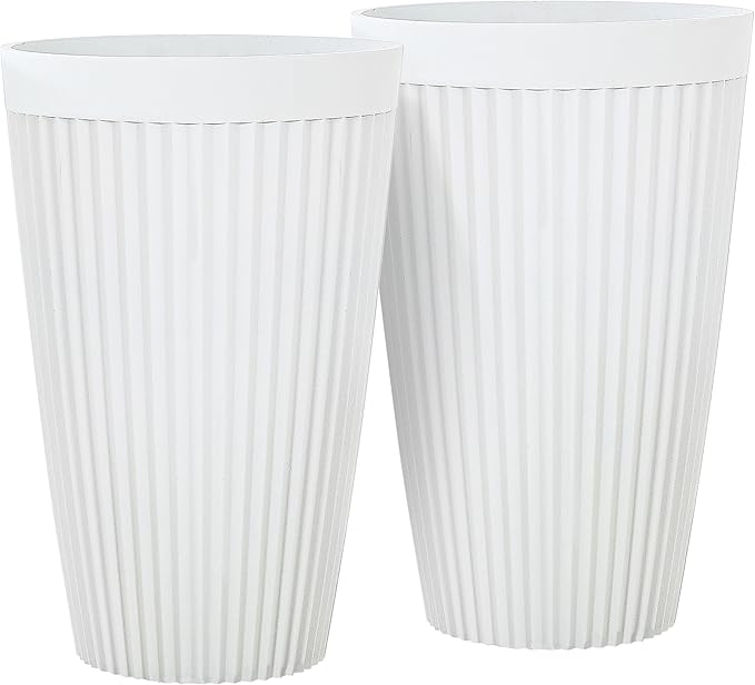 Autodaya 20" Tall Planters Set of 2, High-Density Resin Fluted Outdoor Pots for Plants, Versatile Indoor/Outdoor Flower Pots w/Drainage Holes for Patio, Garden, Porch & Living Room Decor, Ideal Gift