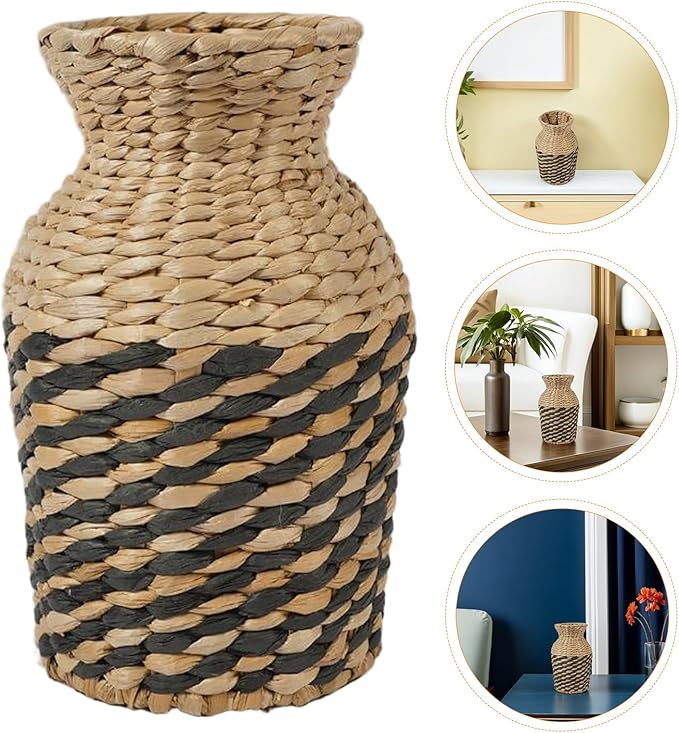 Angoily Rattan Vase 25cm Small Tabletop Woven Flower Basket Handmade Seagrass Planter for Home and Hotel Decoration
