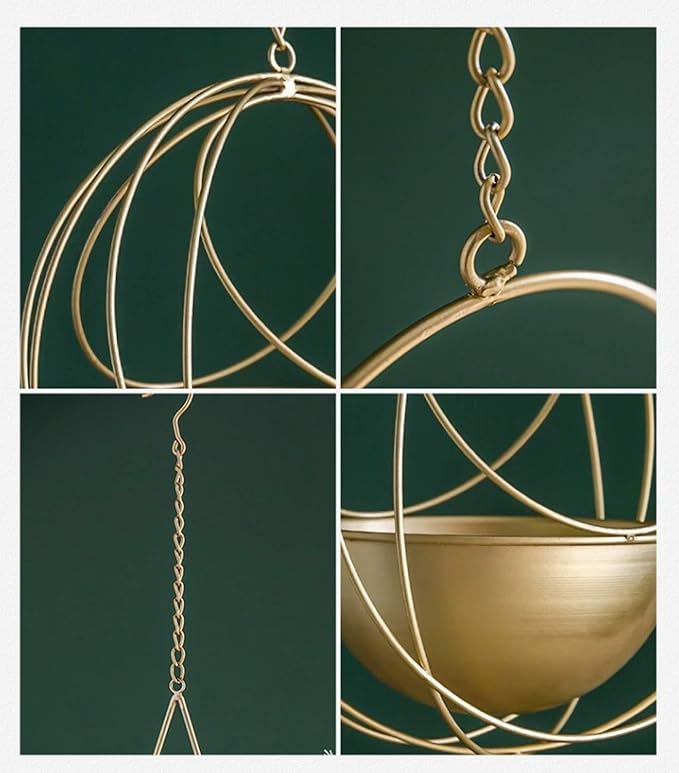 RISEON Boho Gold Metal Plant Hanger,Metal Geometric Hanging Planter, Modern Planter, Mid Century Air Plant Holder Stand, Minimalist Planter for Indoor Outdoor Home Wedding Decor