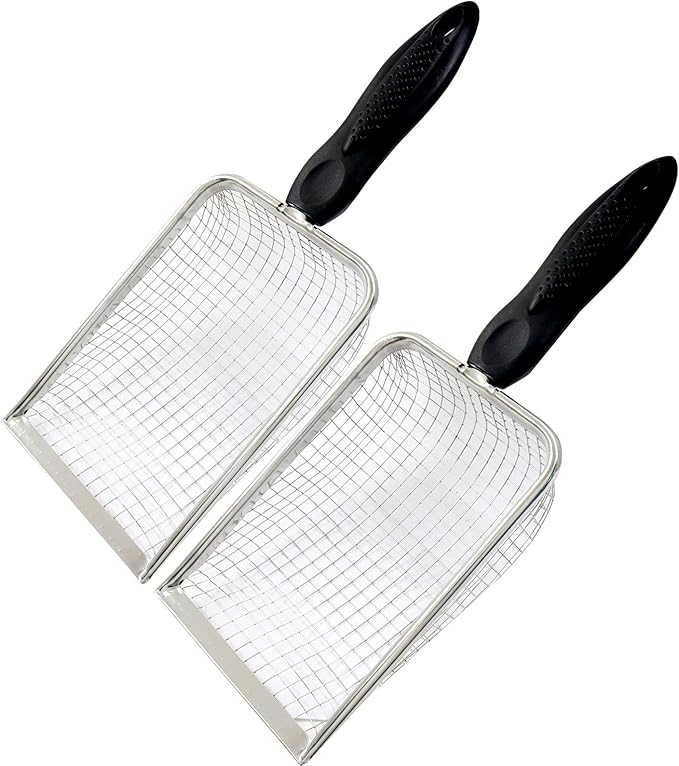 Waziaqoc Gardening Soil Sifter Set of 2, Stainless Steel Sand Compost Sifter 3.8mm and 5mm Mesh Sifter with Black Plastic Handle, Suitable for Sifting Sand, Dirt, Gravel, Compost