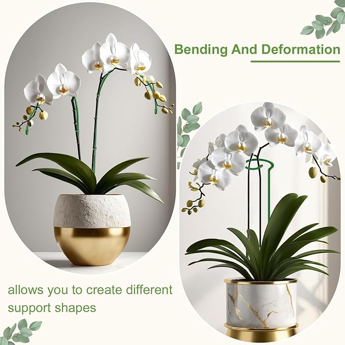15Pcs Orchid Stakes,SupKing 17.7 Inch Plant Support Sticks Invisible Bendable Green Pole Rods for Small Indoor Outdoor Potted Plants Comes 20Pcs Ties