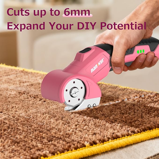 NANWEI Electric Scissors Cordless, Type-C Rechargeable Cardboard Cutter, 4.2V High‑Torque Motor, for Thin Cardboard Carpet Leather (Cardboard Cutter - Pink)