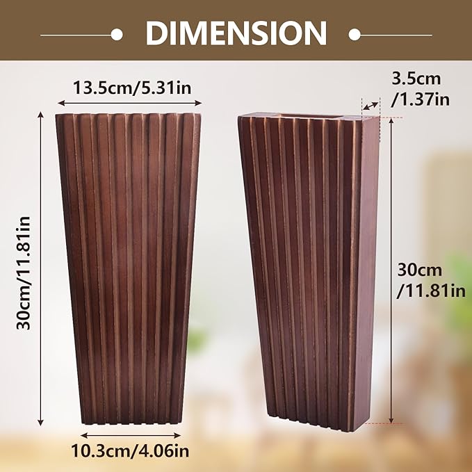 2PCS Wood Wall Planter for Indoor Plants, Wooden Hanging Planter for Dried Flowers and Artificial Greenery Plants, Modern Farmhouse Wood Wall Decor for Living Room,Bedroom,Bathroom(Brown)