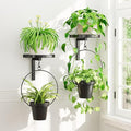 iDavosic.ly Wall Plant Holder Set of 2 for Outdoor with 2 Hanging Planters, Metal Hanger with 2 Hooks, Floating Flower Display Stand for Window, Space Saving & Easy to Assemble