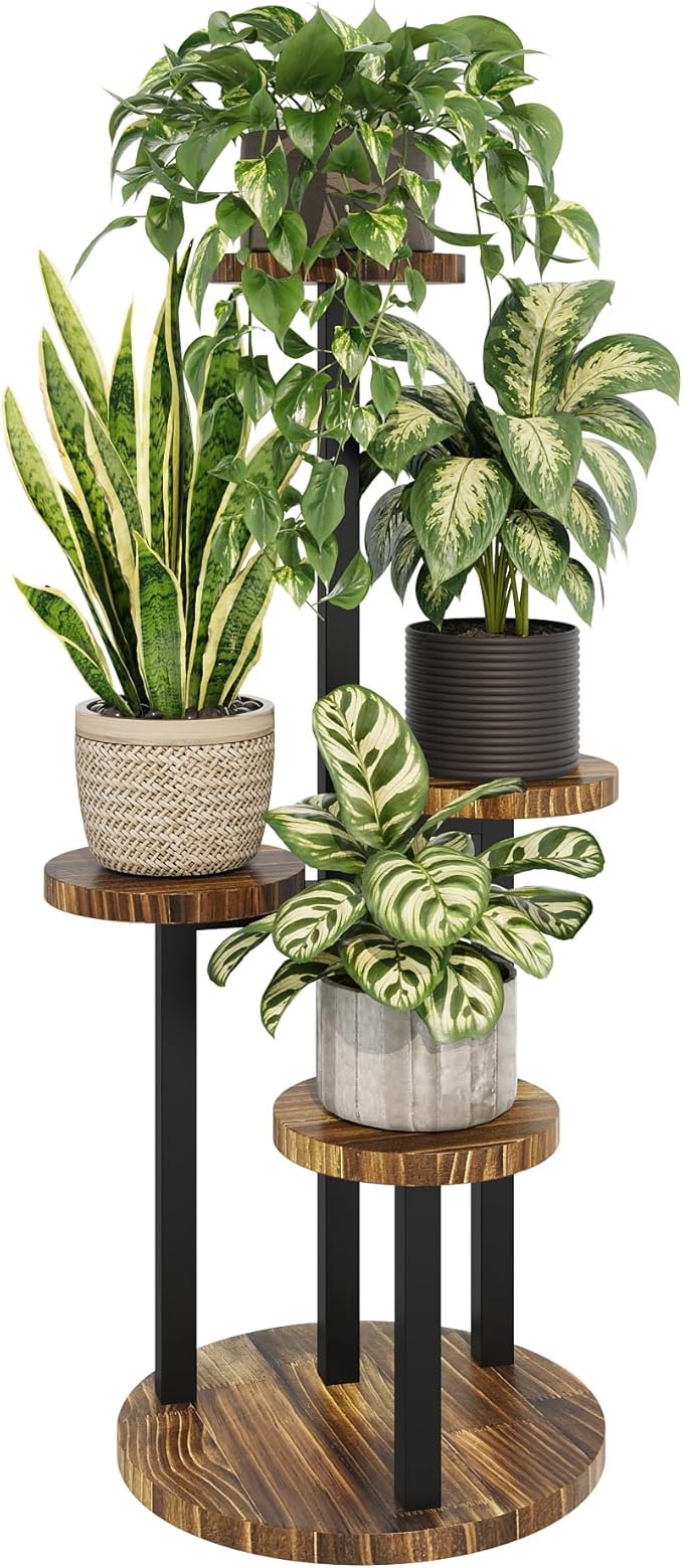 Bamworld Plant Tables Indoor Corner Plant Stand Tall Metal Wood Plant Shelf Outdoor Indoor Plant Table Rack 4 Tier Tier Plant Stand Garden Accessories for Living Room Balcony Patio
