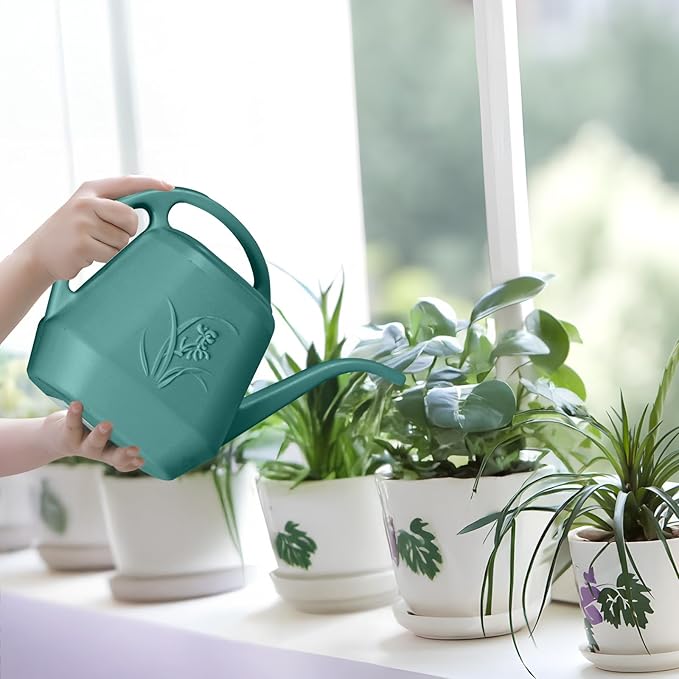 Plastic Watering Can - for Home Plant Garden - 1/2 Gallon - Green