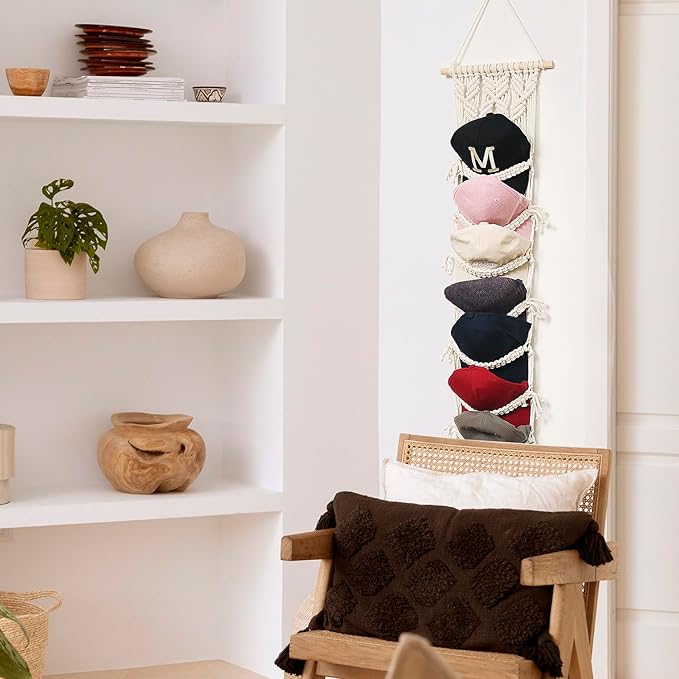 jontell Boho Ball Cap Hanger-2 Pack-Boho Macrame Cap Holder Wall Hat Organizer for Baseball Cap Holder Over Door, Hat Rack for Wall Cap Rack Disaplay Bearoom Decorations