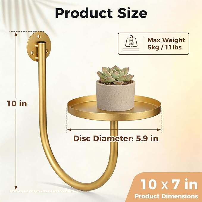 Wall Plant Holders for Indoor Plants, 3 Pack Metal Wall Mounted Plant Shelves，Modern Window Plant Hanger, Space Saving Hanging Planters for Living Room Bedroom Kitchen Bathroom Office Decor, Golden