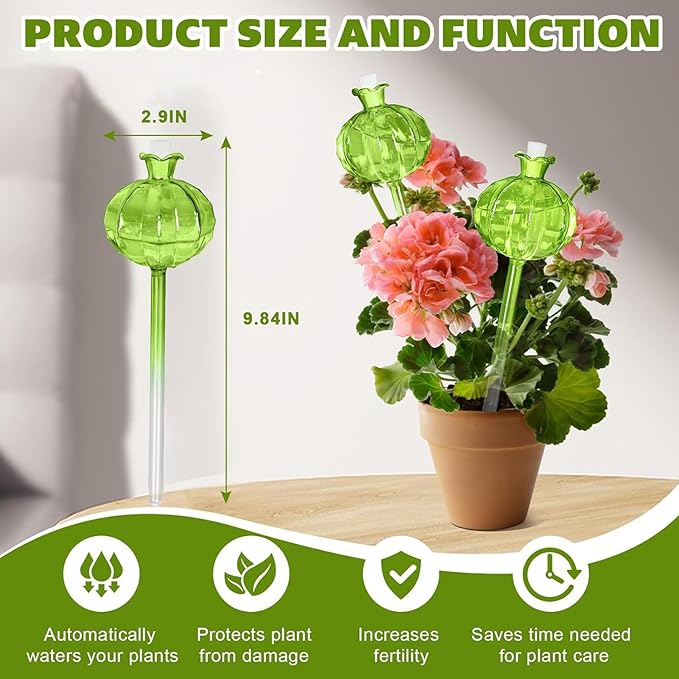 Joyeee Plant Watering Globes Stakes, 4pcs Self Watering Colorful Glass Plant Watering Devices Automatic Watering Bulbs Vacation Plant Waterer for Outdoor Indoor Garden Plants