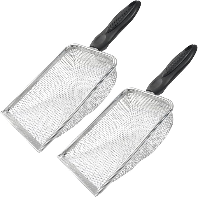 Waziaqoc Gardening Soil Sifter Set of 2, Stainless Steel Sand Compost Sifter 2.8mm and 5mm Mesh Sifter with Black Plastic Handle, Suitable for Sifting Sand, Dirt, Gravel, Compost