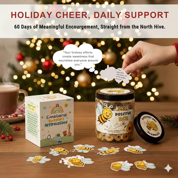 DEARMINE Positive Bee Cards Jar, Affirmation Cards for Women, Emotional Support Bee Themed Gift, Bumble Bee Gifts for Women Bee Lovers
