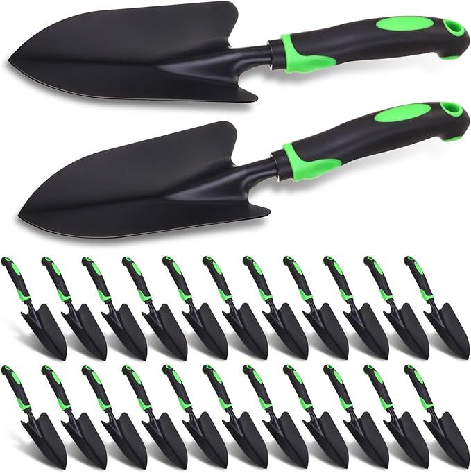 Yaocom 24 Pcs Garden Shovel Aluminum Alloy Heavy Duty Trowel Garden Tool Small Shovels for Digging Metal Hand Trowel Spade with Soft TPR Handle for Lawn Yard Farm Home Shop Planting (Green Black)