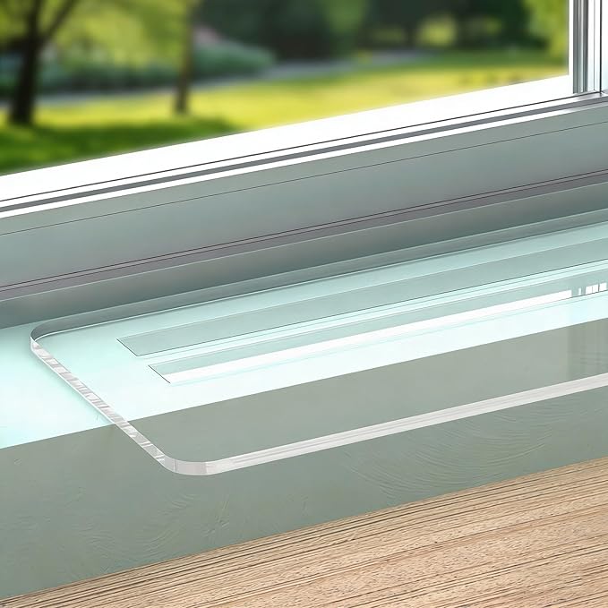 Clear Acrylic Window Sill Extender 0.16" Thick, Windowsill Extension Shelves with Double-sided Adhesive, Cat Window Perch/Plant Stand(45x25cm (17 3/4" x9 7/8"))