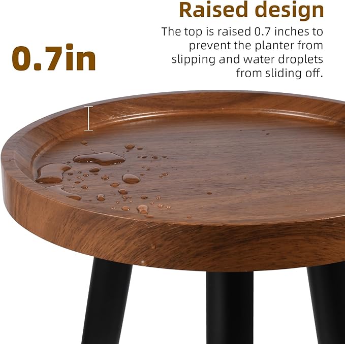 KGPLOME Plant Stand Indoor,Mid Century Walnut Wood Plant Table, Heavy Duty Metal Tall Flower Pot Stand,Modern Round Small Side End Table with Raised Design(12"x17") (2, 12 x 17 in)