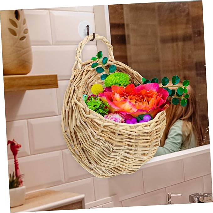 2pcs Woven Hanging Planter Basket Decorative Wall Hanging Flower Storage Baskets for Home Decor Space Saving for Indoor Plants Flowers Rustic Style for Kitchen Living Bathroom