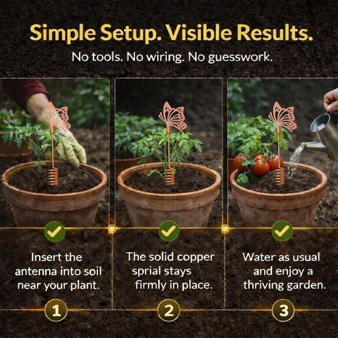 Decorative Garden Stakes for Plants – Butterfly Copper Garden Stakes (3-Pack) – Unique Garden Decor Gift for Gardeners, Outdoor Gardens, Raised Beds & Indoor Plants – Electroculture Plant Stakes