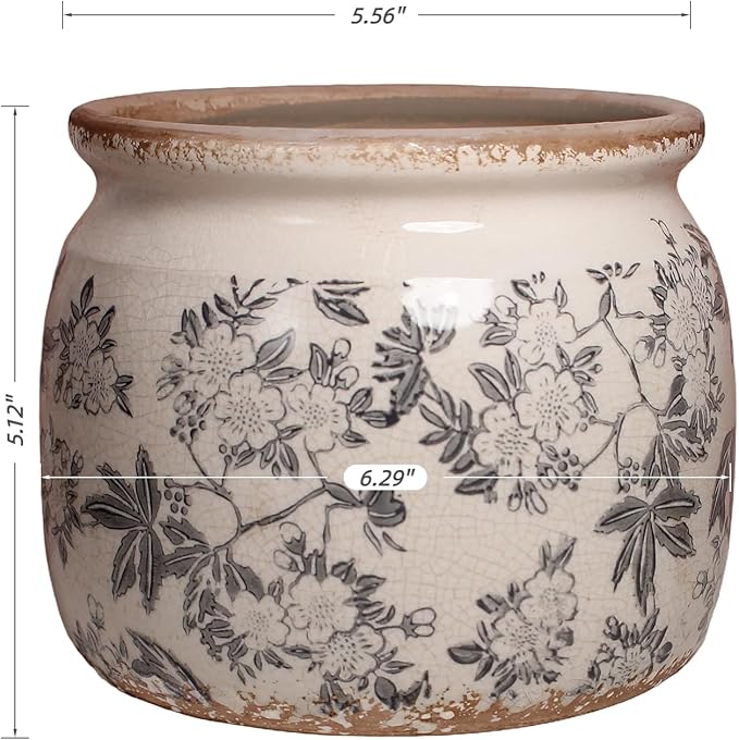 Xiaan Jiaju Ceramic Planters for Indoor Plants, Plant Pots with Drainage Hole, 6.29in. Flower Pots for Indoor Plants, Vintage Planters & Succulent Pots, Crackle Glaze Finish Plant Pots, Rustic Grey