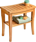 Bamboo Shower Bench - Small Wooden Shower Stool with Storage Shelf, Non-Slip Bathroom Seat, Spa Decor Bath Bench, Foot Rest Shaving Stool for Shower, Indoor Outdoor Use, Great Gift Idea (17" x 9 x 17)
