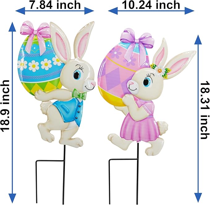 Yard Sign Stakes Made of Metal, Easter Yard Stakes with Bunny Egg for Easter Decorations Outdoor Garden Lawn Porch