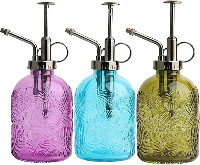 Plant Sprayer Mister 350ml Fine Mist Water Can Leaf Pattern Glass Purple Watering Can with Handle Non-Slip Exquisite Plant Watering Device for Indoor