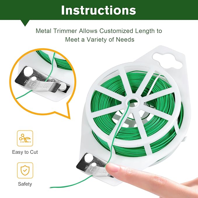 Garden Twist Tie Wire – with Built-in Cutter, Rustproof Flexible Binding Wire for Plants, Tomatoes, Vines – Multi-Purpose for Garden, Home, and Office Organization (656 FT)