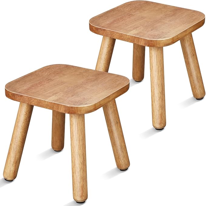 Chunful 2 Pcs Small Wooden Step Stool for Kids 9 Inch Decorative Cute Footstool