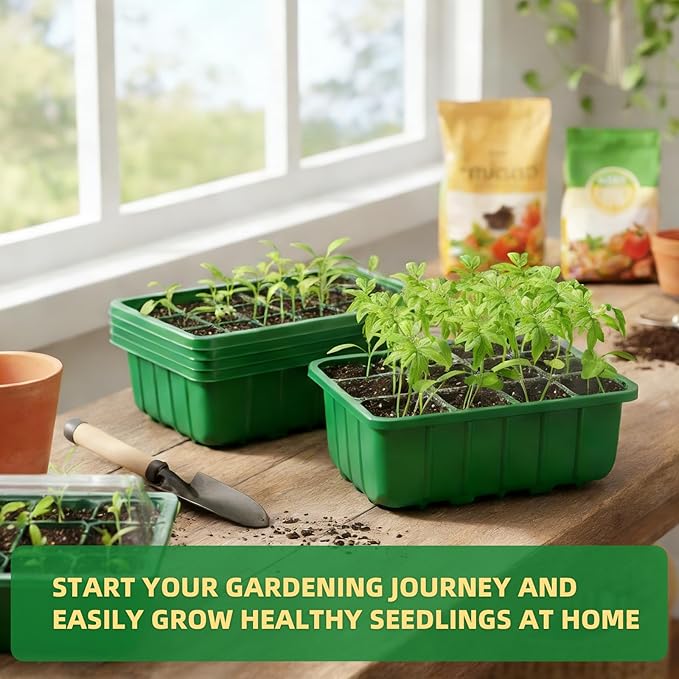 Seed Starter Tray Kit, 5 Pcs Seed Starting Trays with Humidity Dome and Base Plant Starter Kit for Seed Germination and Growing, with Plant Labels and Foldable Watering Can