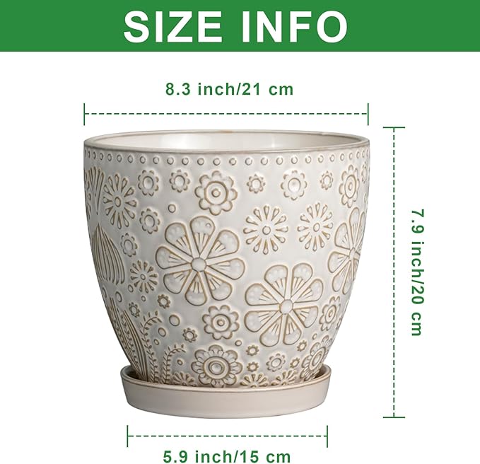 MPotTo Ceramic Planter 8 Inch Plant Pot with Drainage Hole and Saucer Ceramic Pots for Indoor Plants Outdoor Large Flower Pot for Home Decor White