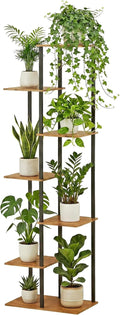 Plant Stand Indoor 7 Tier 8 Potted Metal Wood Plant Shelf, Multiple Flower Pots Corner Tall Plant Holder Stands for Living Room Balcony Bedroom, Rustic Brown