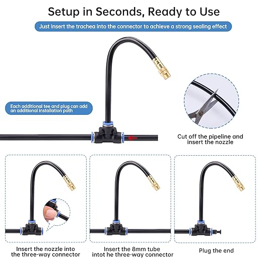 360° Automatic Drip Irrigation Kit - 5/16'' Tubing, Adjustable Universal Spray Nozzle, Copper Atomizing System for Garden/Lawn/Greenhouse - Multi-Directional Rotation, Quick Connectors, 65FT