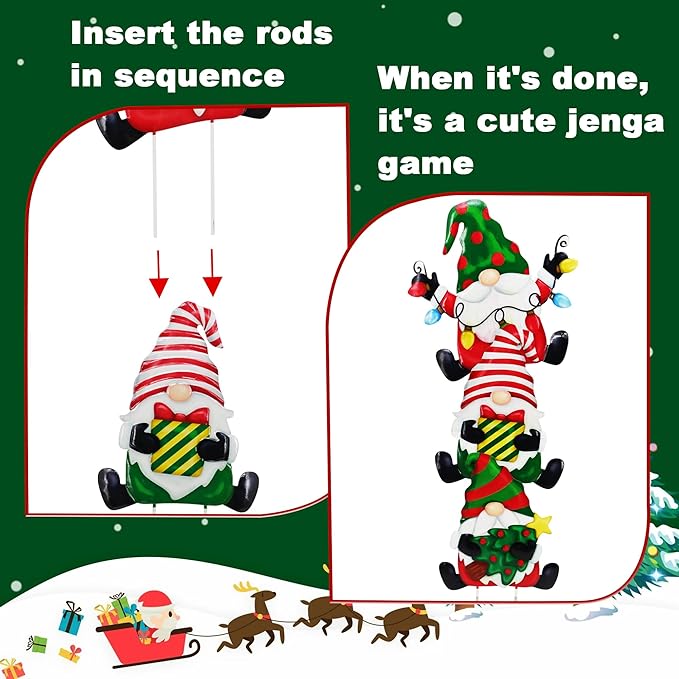 3 Pack Metal Christmas Yard Signs Decor for Multiple Stacked, Christmas Yard Stakes with Gnomes Fall Yard Decor for Outside Garden Yard Lawn Porch