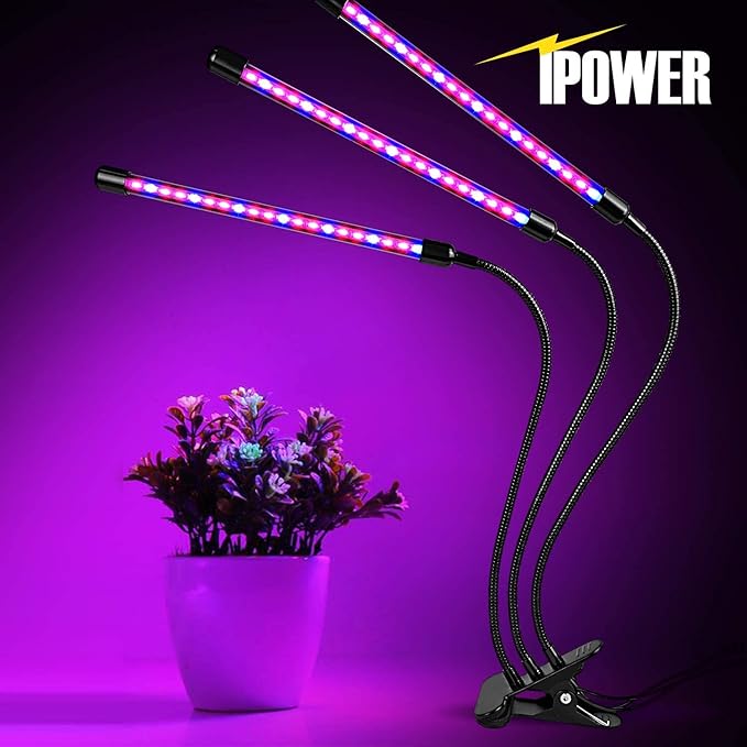 iPower 60 LED Grow Light with Full Spectrum for Indoor Plants, Adjustable Gooseneck, 3 Light Modes&10 Dimmable Levels, Auto 3H/9H/12H Timer, 3 Tudes, Red&Blue