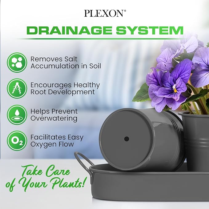 Plexon Herb Planter Indoor Garden Set of 3 with Tray, Metal Herb Pots for Indoor Plants, Round Kitchen Garden Kit Ideal for Windowsill Planter or Countertop, Gray Powder Coated