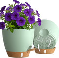 Self Watering Pots with Drainage Holes, 2 Pack 10 Inch Plant Pots with Water Level Indicator Deep Reservoir, Large Plastic Planter for Indoor Outdoor Plants - Green