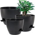 UOUZ Large Self Watering Pots, 12/10/9 Plastic Planters with High Drainage Holes and Deep Reservoir for Indoor Outdoor Garden Plants and Flowers, Black