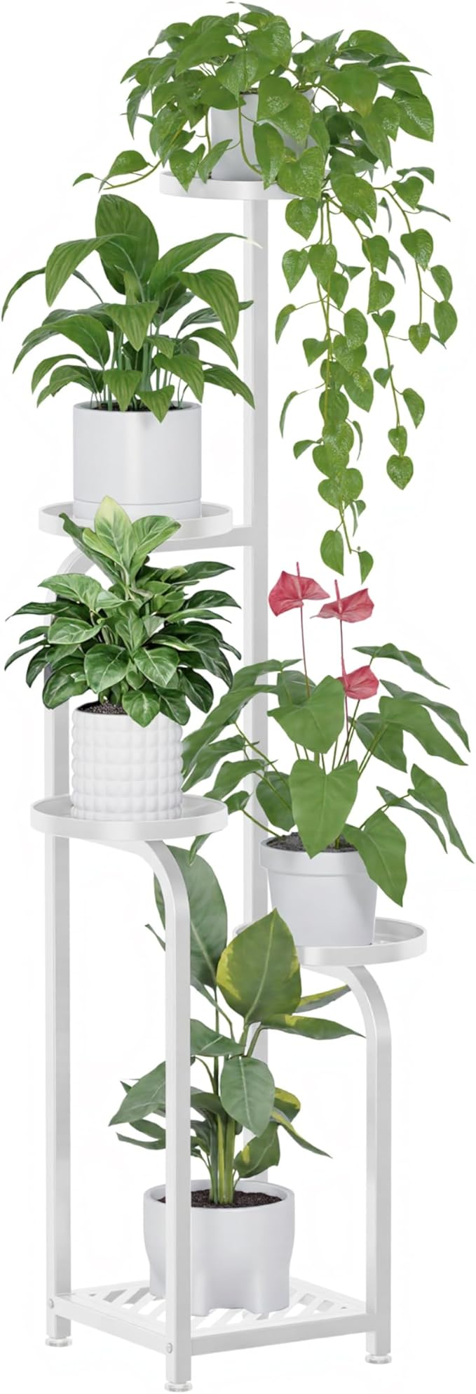 TOSKING 5 Tier Tall Plant Stand Indoor Outdoor,Anti-Tip Plant Stand indoor, Wide Base for Pots, Child and Pet Friendly,Heavy Duty Corner Shelf for Plants & Decor, Space Saving ,Tiered Metal Flower Pot Stand for Balcony, Garden, Living Room, Patio (Whit...