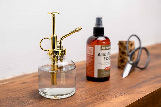 Glass Plant Watering Mister – 8 Ounces Gold Accent Plant Spray Bottle – Single Handed Watering Can for Indoor Plants